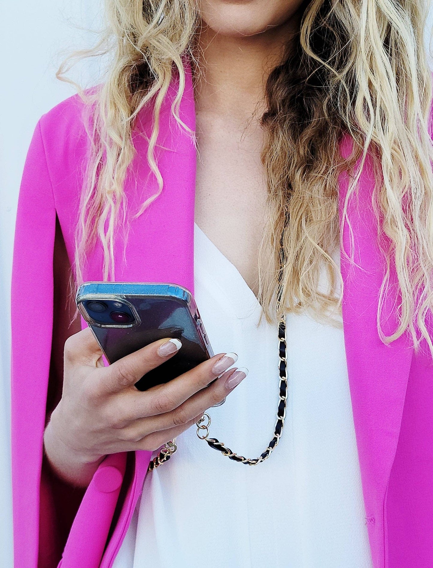 Long Faux Vegan Leather Phone Chain