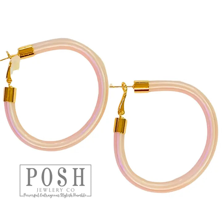 Iridescent Hoop Pink Earrings