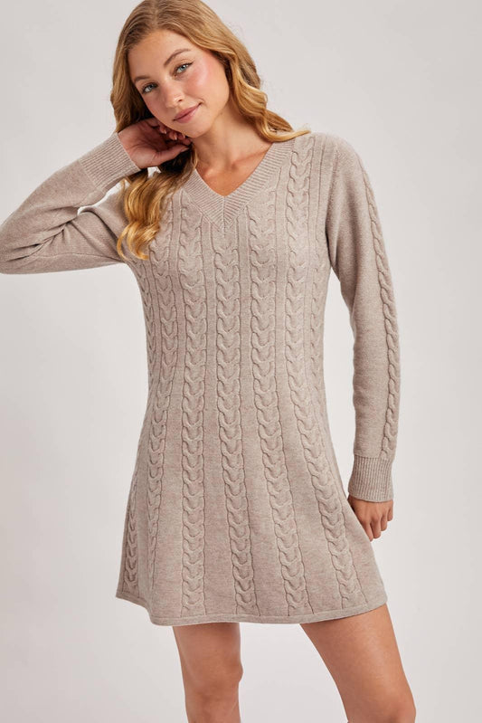 CABEL KNIT V-NECK SWEATER MINI DRESS - Southern Sassy Boutique
