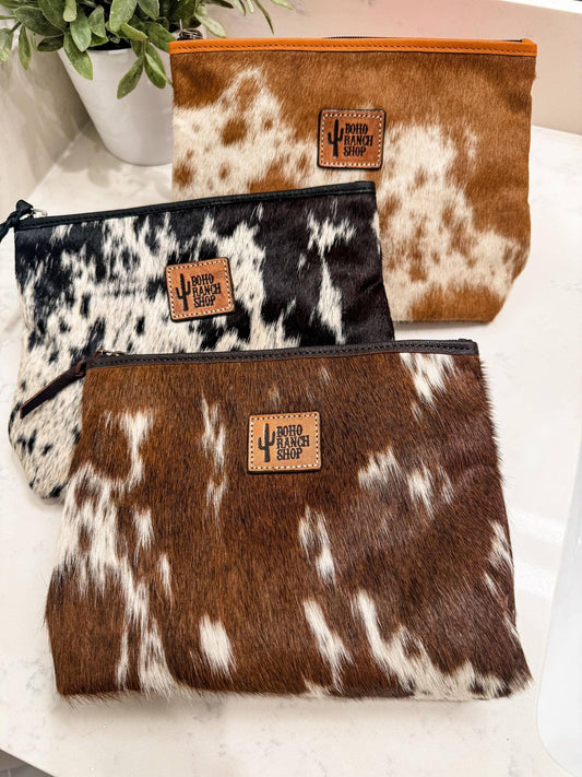 Western Cowhide Makeup Bag Travel - Southern Sassy Boutique