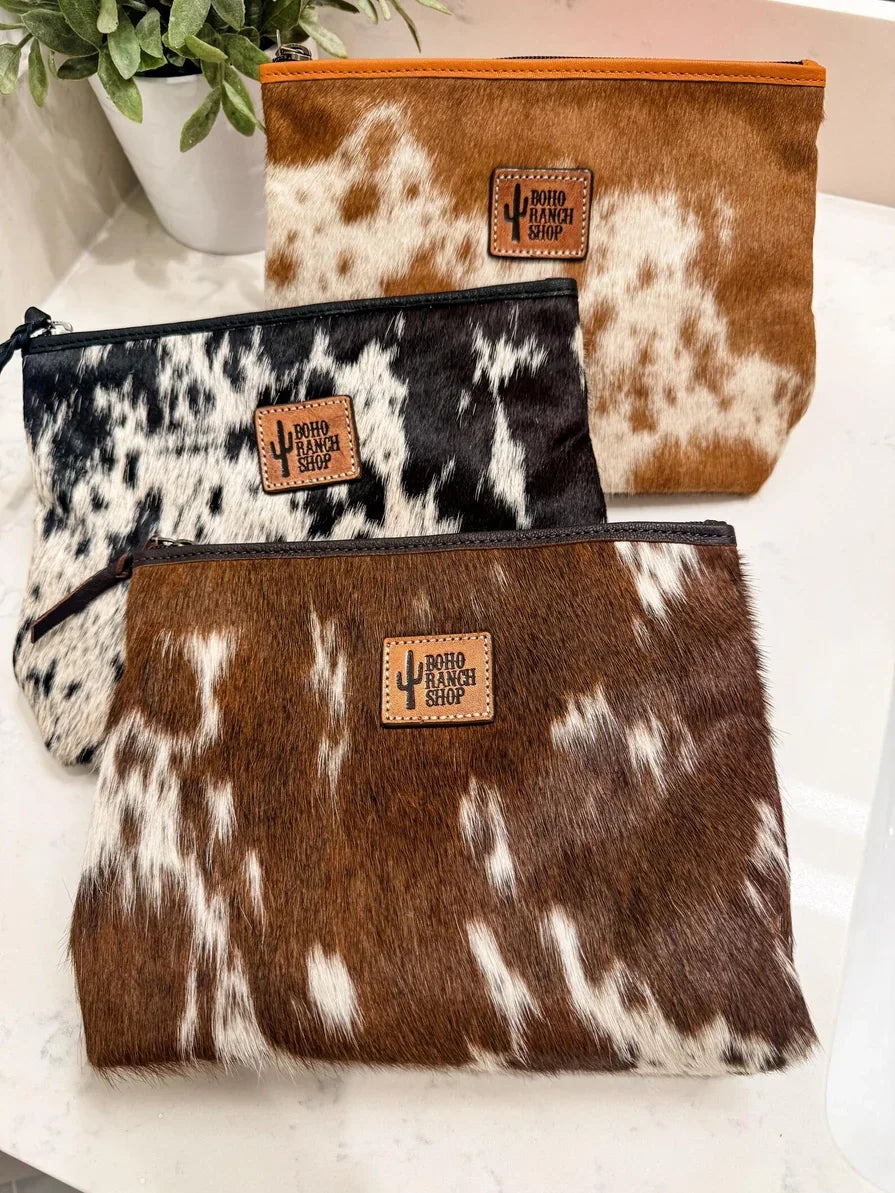Western Cowhide Makeup Bag Travel - Southern Sassy Boutique