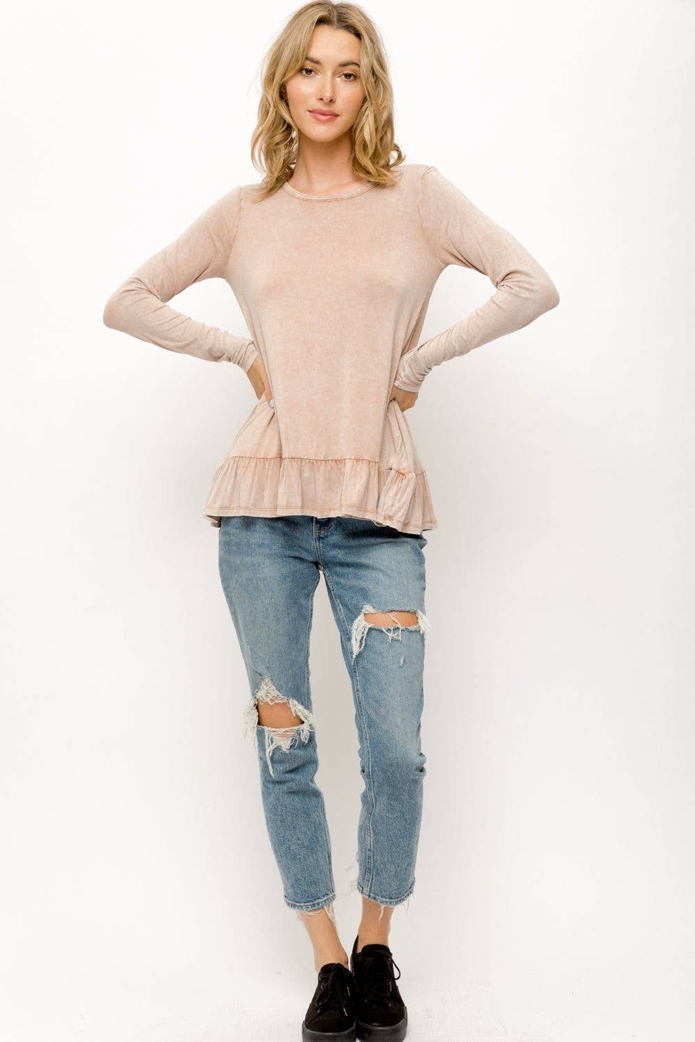 Ruffle Hem Long Sleeve Top