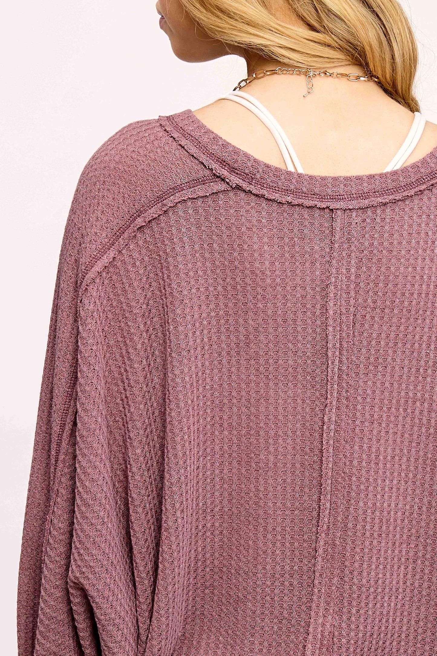 Brushed Waffle Fabric Loose Fit Long Sleeve Top