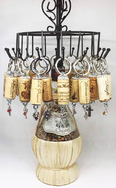 White Wine Glass Charm Rhinestone Design Keychain