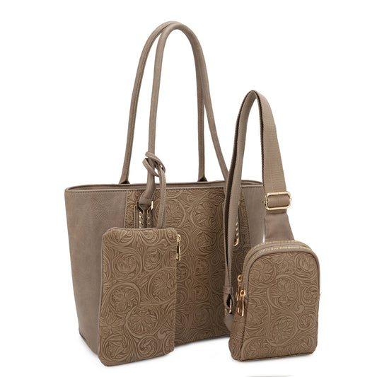 Maye Paisley Embossed 3 in 1 Tote Set
