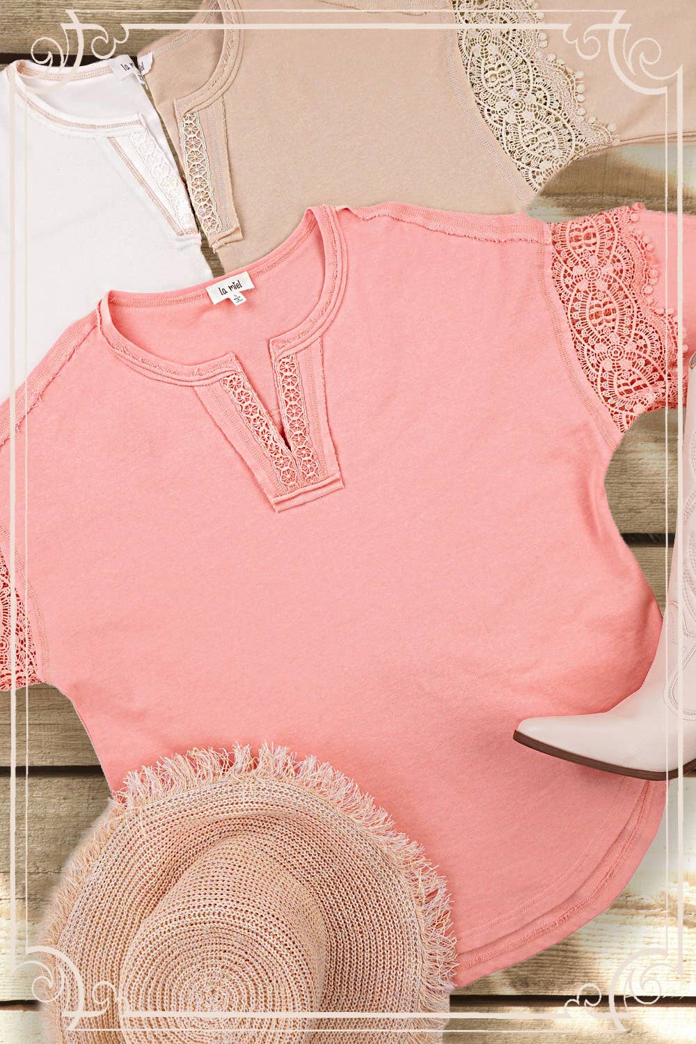 Embroidered Crochet V-neck Long Sleeve Top