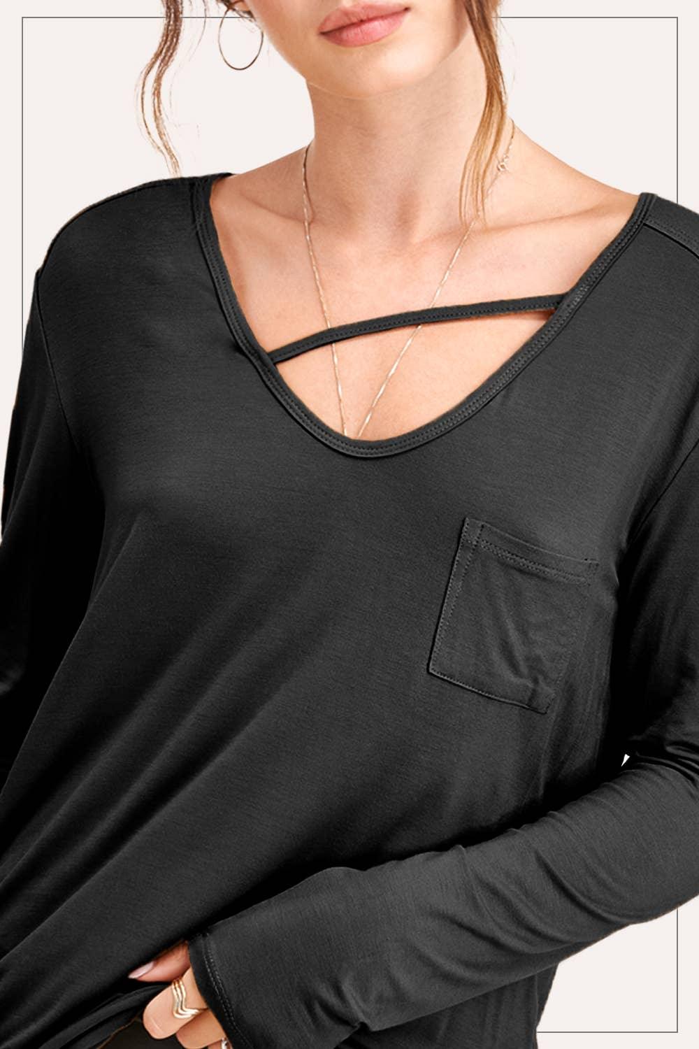 Super Stretchy Cutout Front Pocket Long Sleeve Top - Southern Sassy Boutique