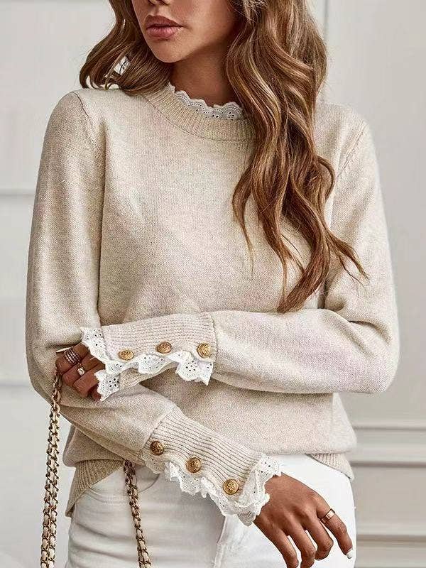 Lace Trim Knit Sweater