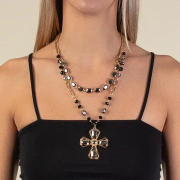 Layered Cross Rhinestone Necklace - Southern Sassy Boutique