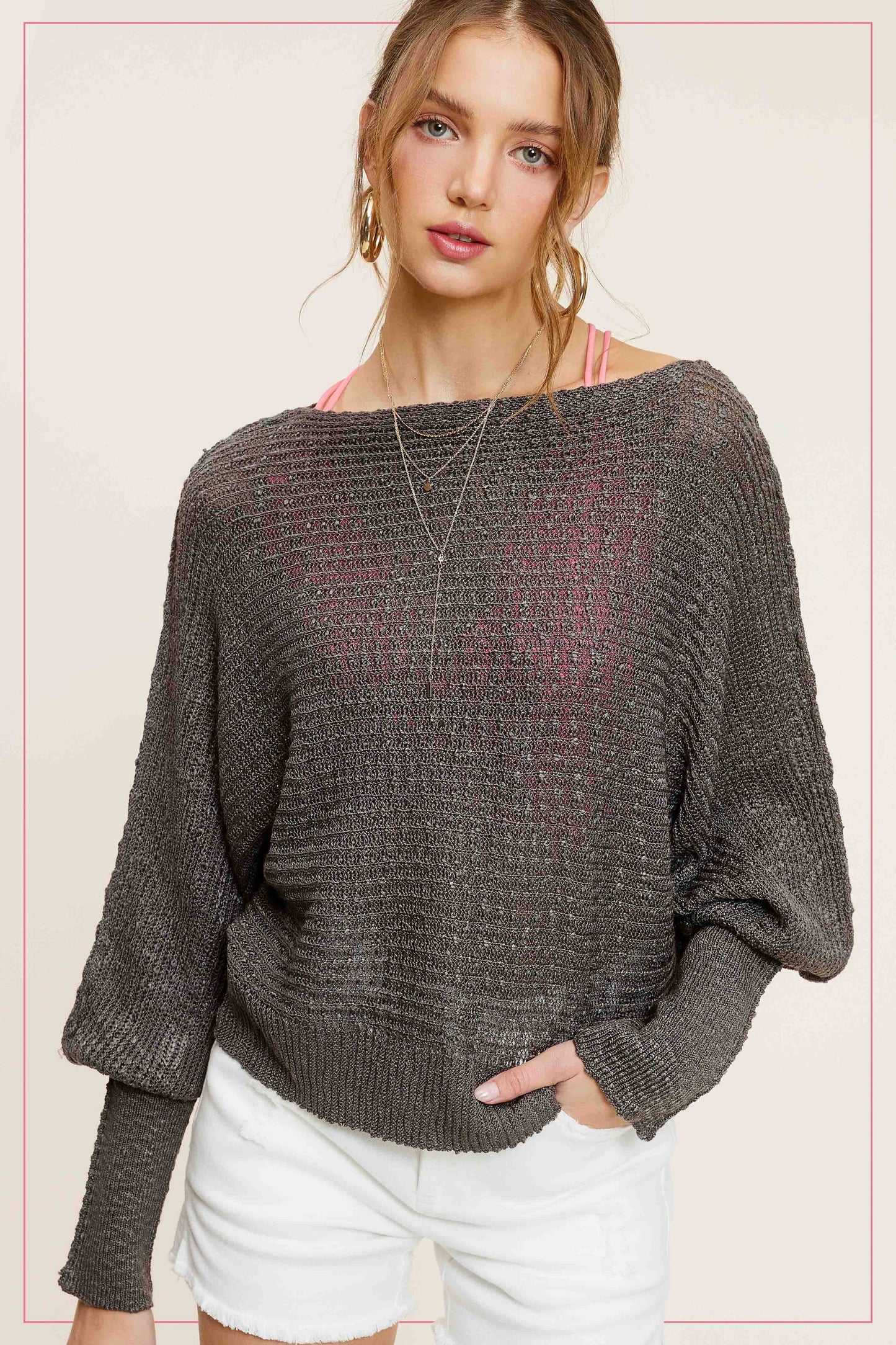 Lightweight Dolman Sleeve Boat Neck Sweater Top