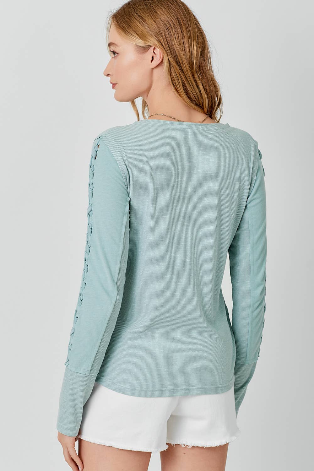 Ribbed Braided Sleeve Top