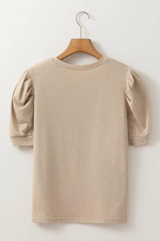 Solid Ruched Puff Sleeve T-Shirt - Southern Sassy Boutique