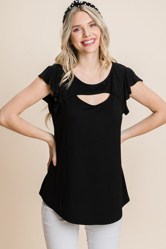 Solid Jersey Cut Out Bell Sleeve Top