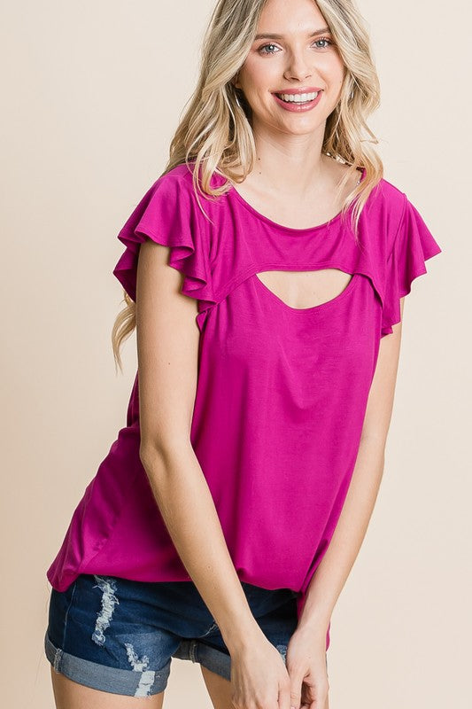 Solid Jersey Cut Out Bell Sleeve Top