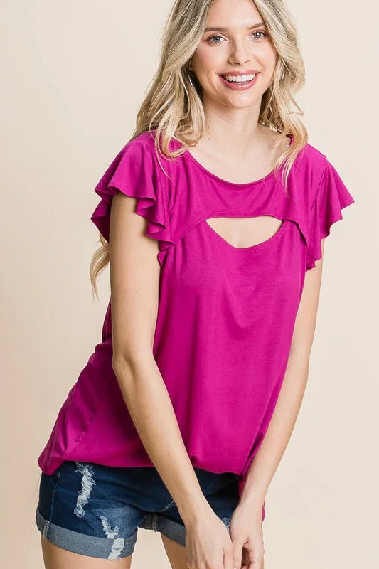 Solid Jersey Cut Out Bell Sleeve Top - Southern Sassy Boutique