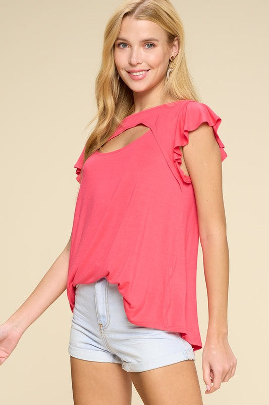 Solid Jersey Cut Out Bell Sleeve Top