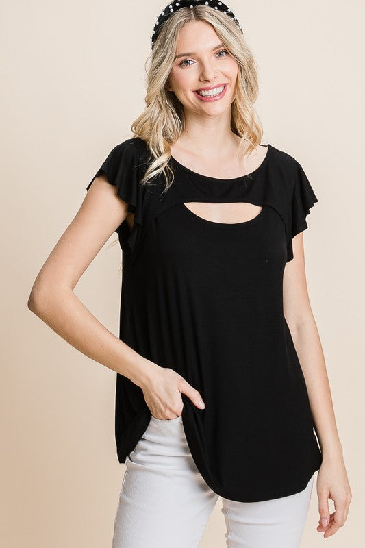 Solid Jersey Cut Out Bell Sleeve Top