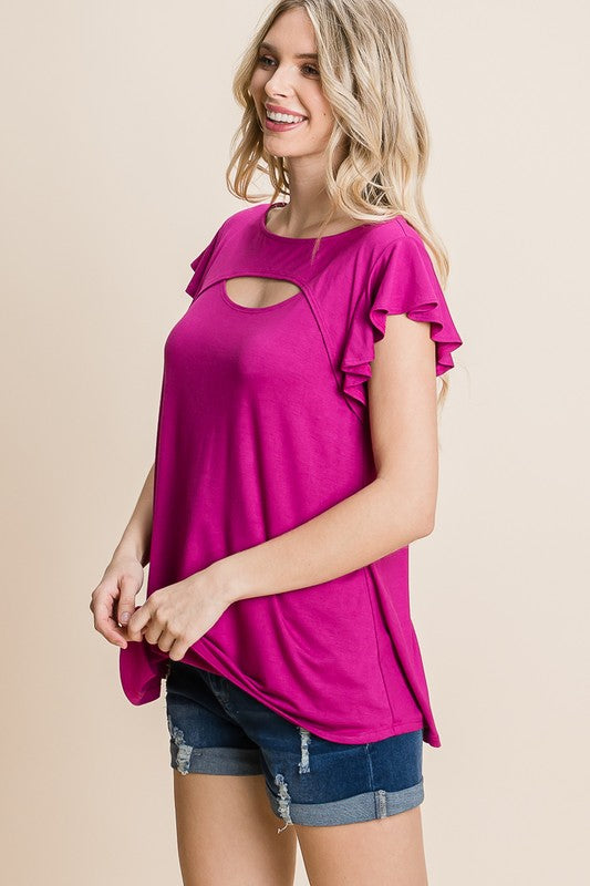 Solid Jersey Cut Out Bell Sleeve Top