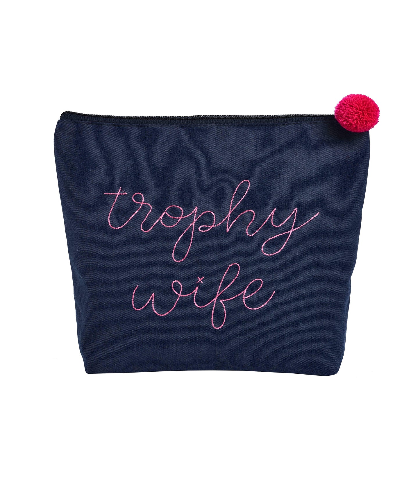 Large Cotton Navy Trophy Wife Cosmetic Bag - Southern Sassy Boutique