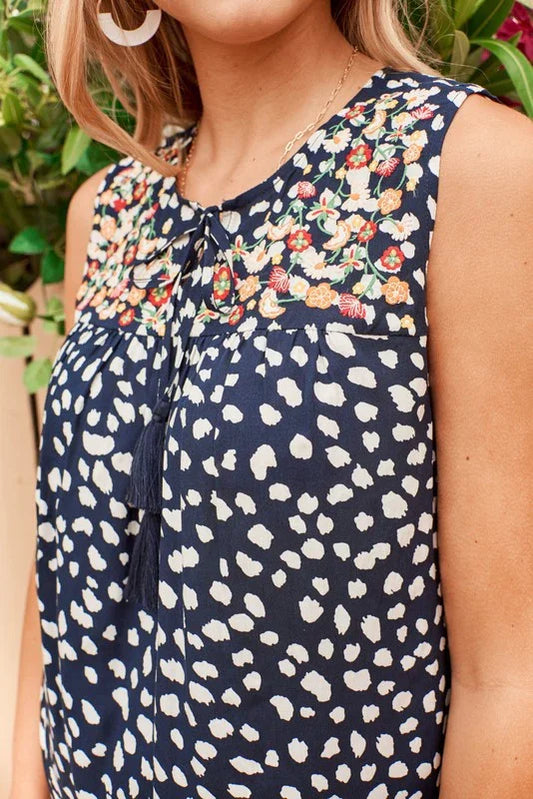 Embroidered Top with Front Tie - Southern Sassy Boutique