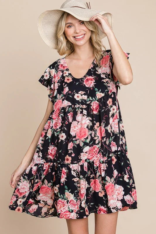 Floral Swing Bubble Chiffon Dress - Southern Sassy Boutique