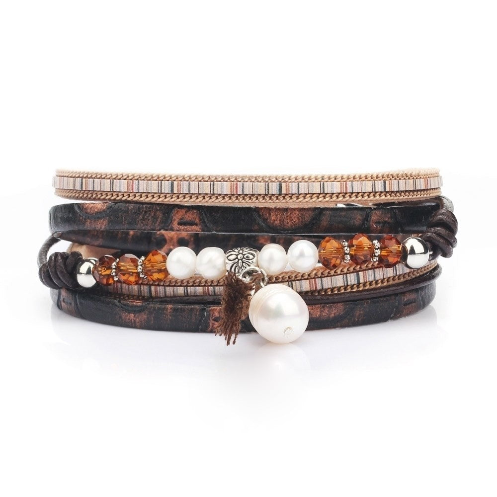 Beads and Pearls Leather Wrap Bracelet