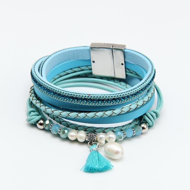 Beads and Pearls Leather Wrap Bracelet
