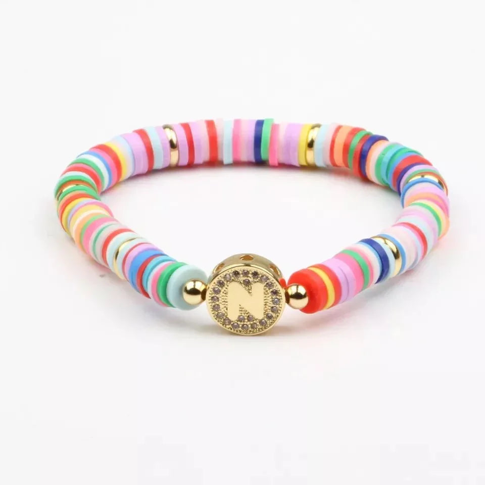 Colorful Clay Disc Personalized Initial Bracelet - Southern Sassy Boutique