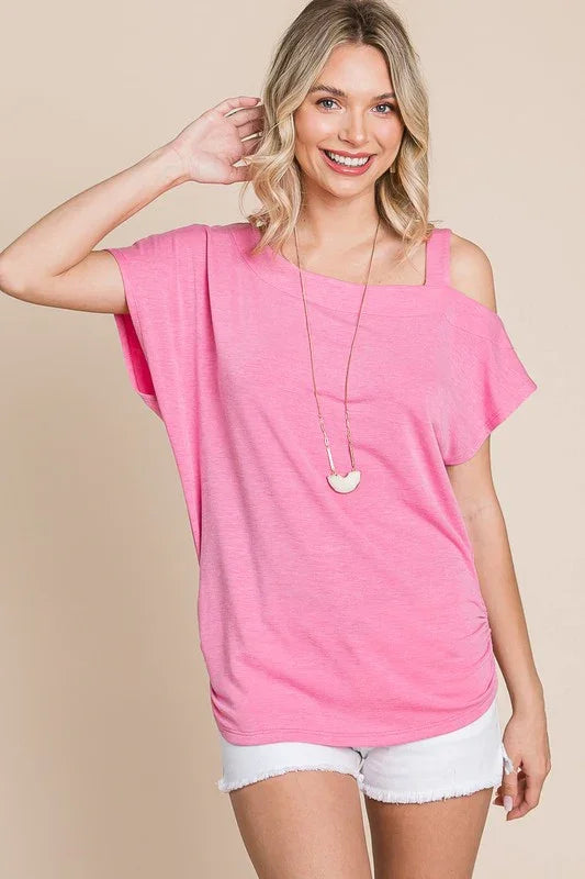French Terry Open Shoulder Top - Southern Sassy Boutique