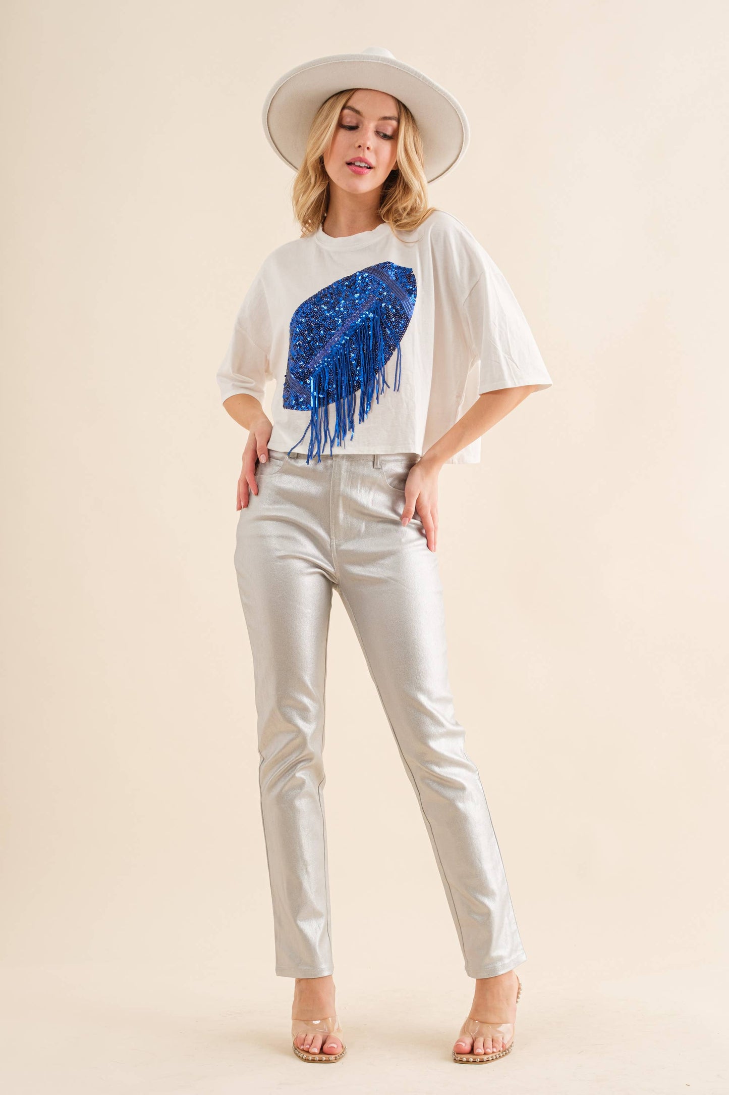 Embellished Sequin Game Day Graphic Crop T Shirt