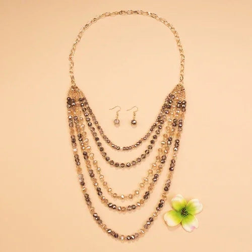 Crystal Beaded Layered Necklace - Southern Sassy Boutique