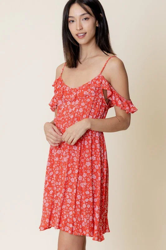 Cold Shoulder Floral Print Mini Dress - Southern Sassy Boutique