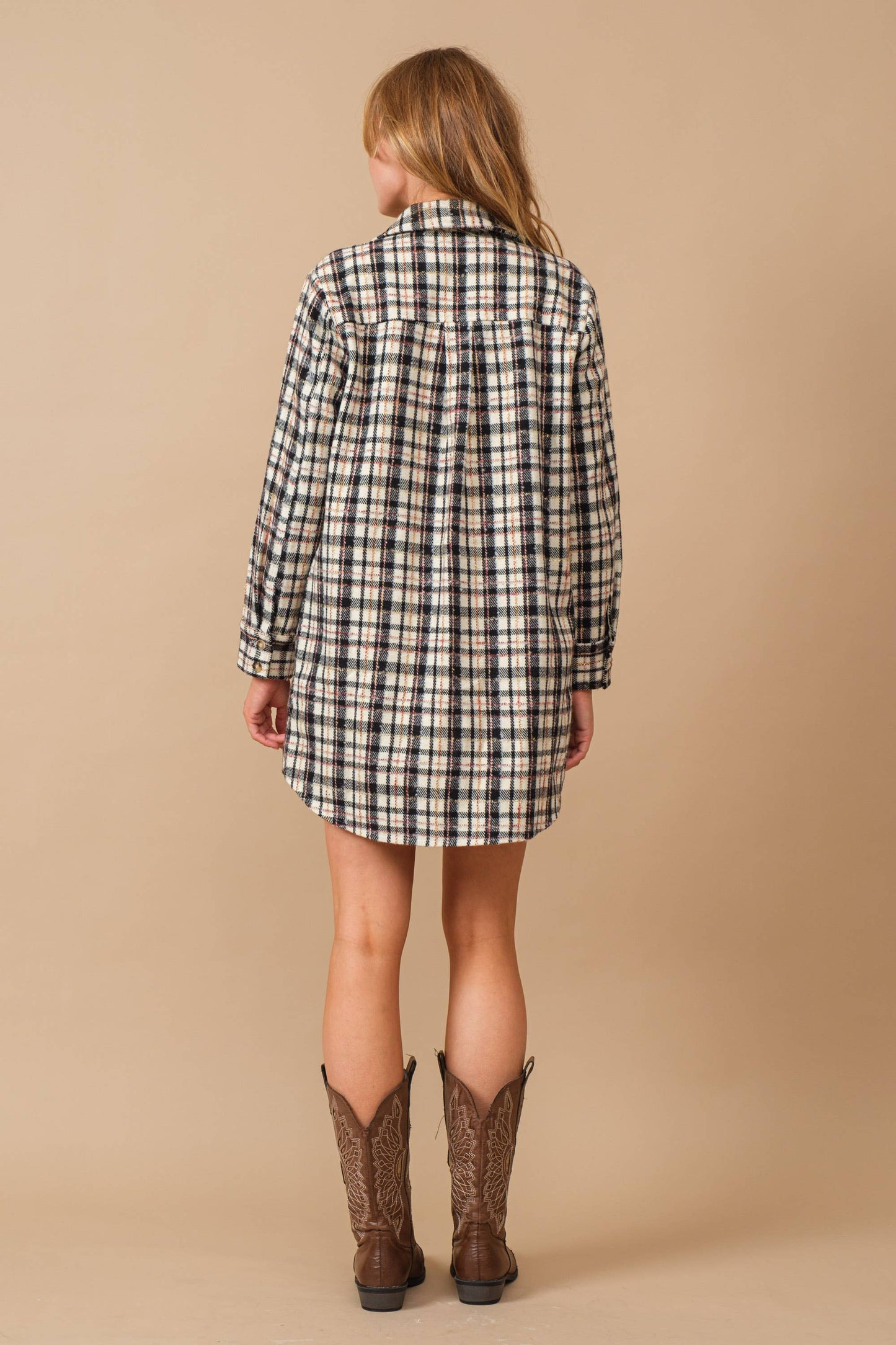 Yarn Dyed Plaid Metallic Wool Blend Button Jacket