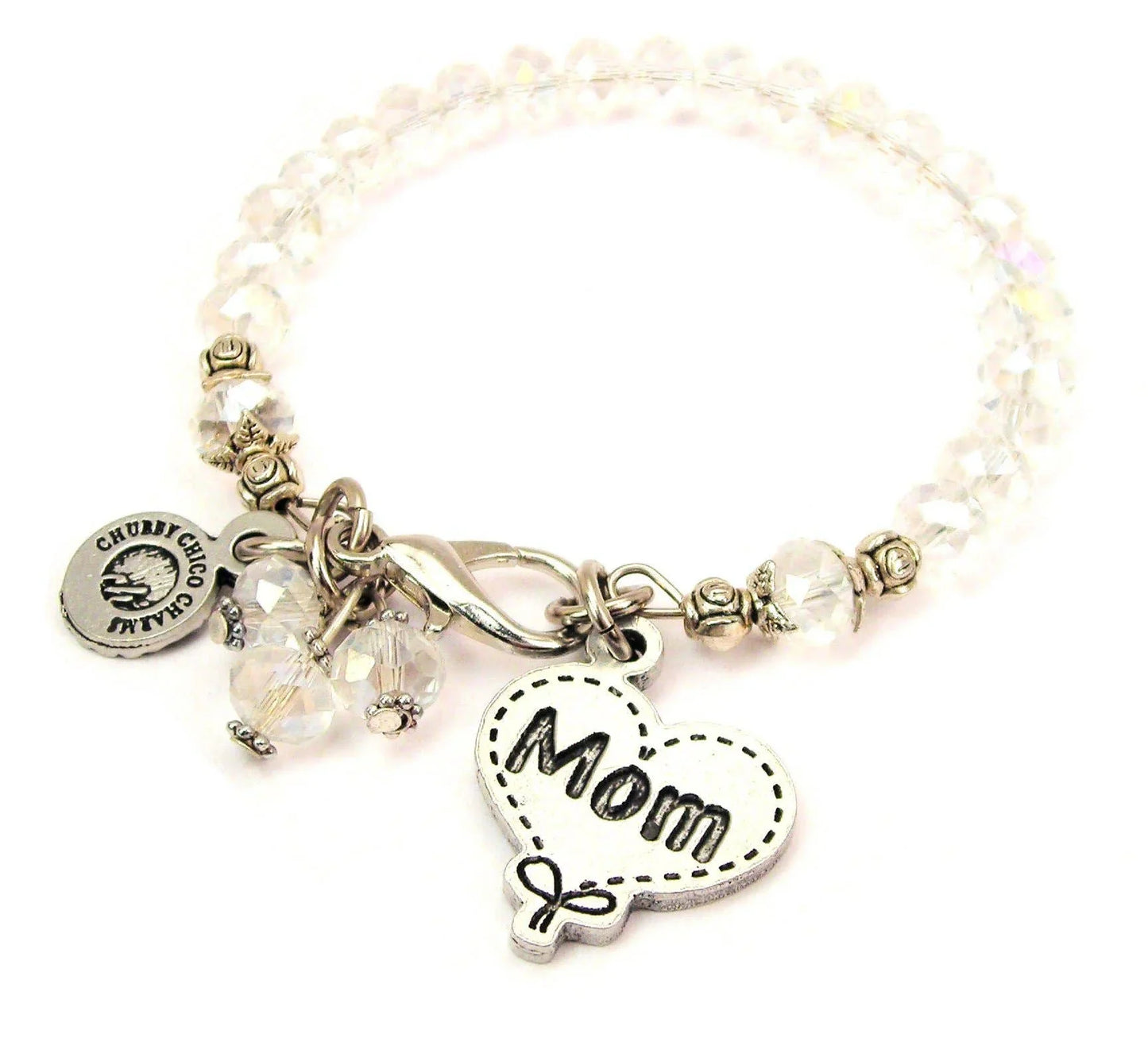 Mom Quilted Heart Splash Of Color Crystal Bracelet - Southern Sassy Boutique