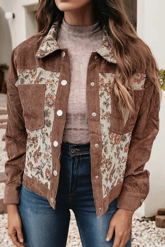 Ribbed Retro Floral Patchwork Shirt Style Jacket - Southern Sassy Boutique