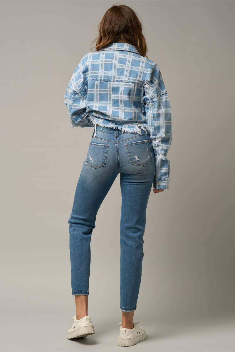 High Stretch Mid Rise Ripped Girlfriend Jeans