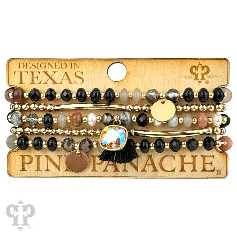 Tones of brown, pearl and gold tone bracelet stack, Austrian crystal - Southern Sassy Boutique