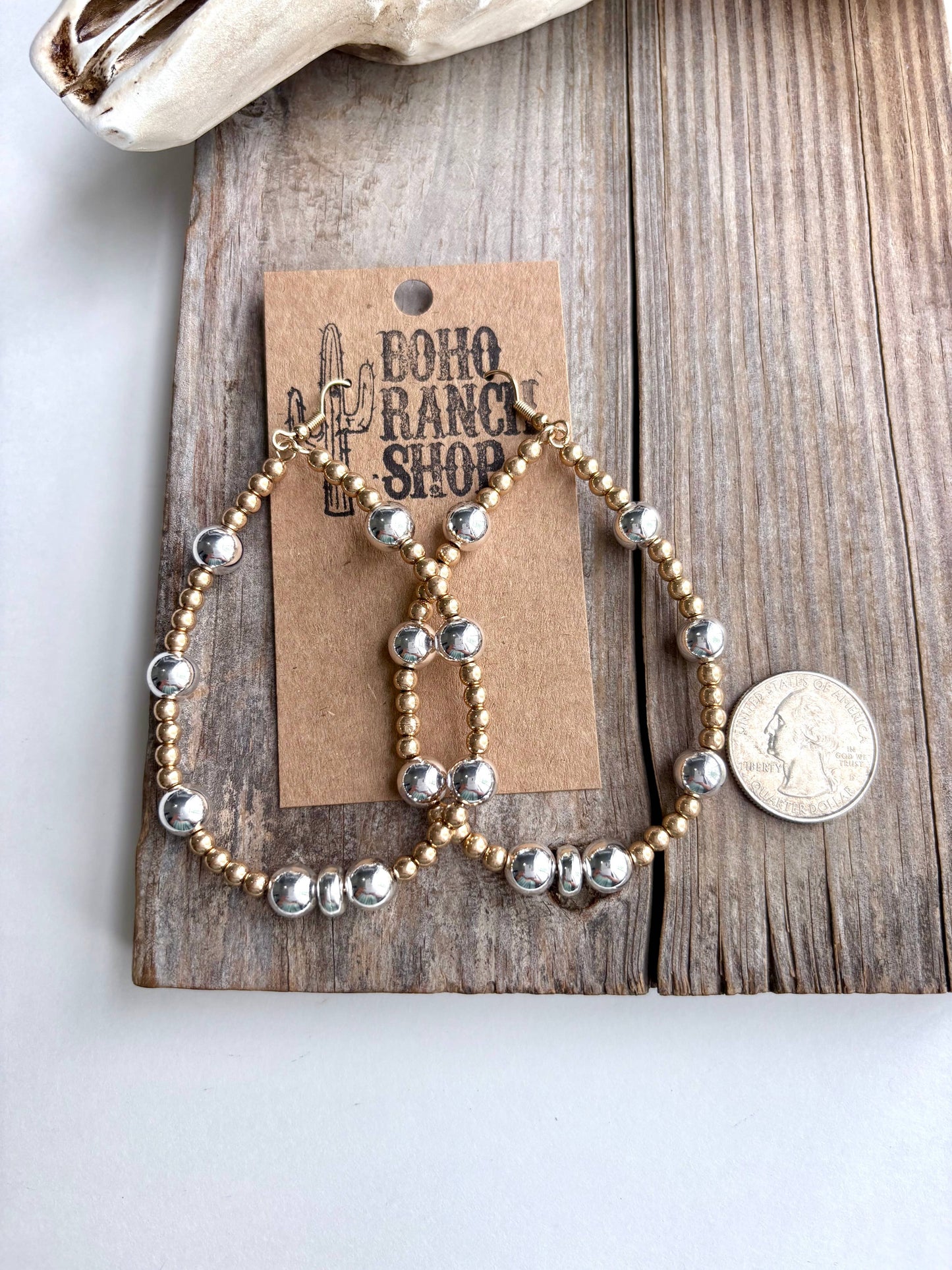 Pearl Bead Statement Teardrop Hoop Dangle Drop Earrings
