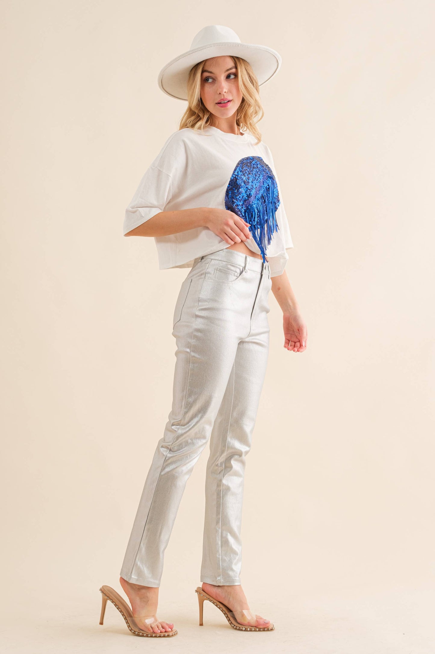 Embellished Sequin Game Day Graphic Crop T Shirt