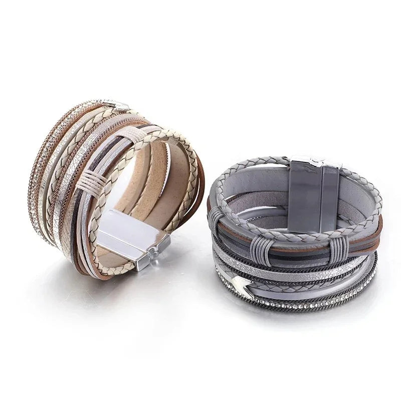 Boho Arrow Leather Bracelet with Magnetic Clasp