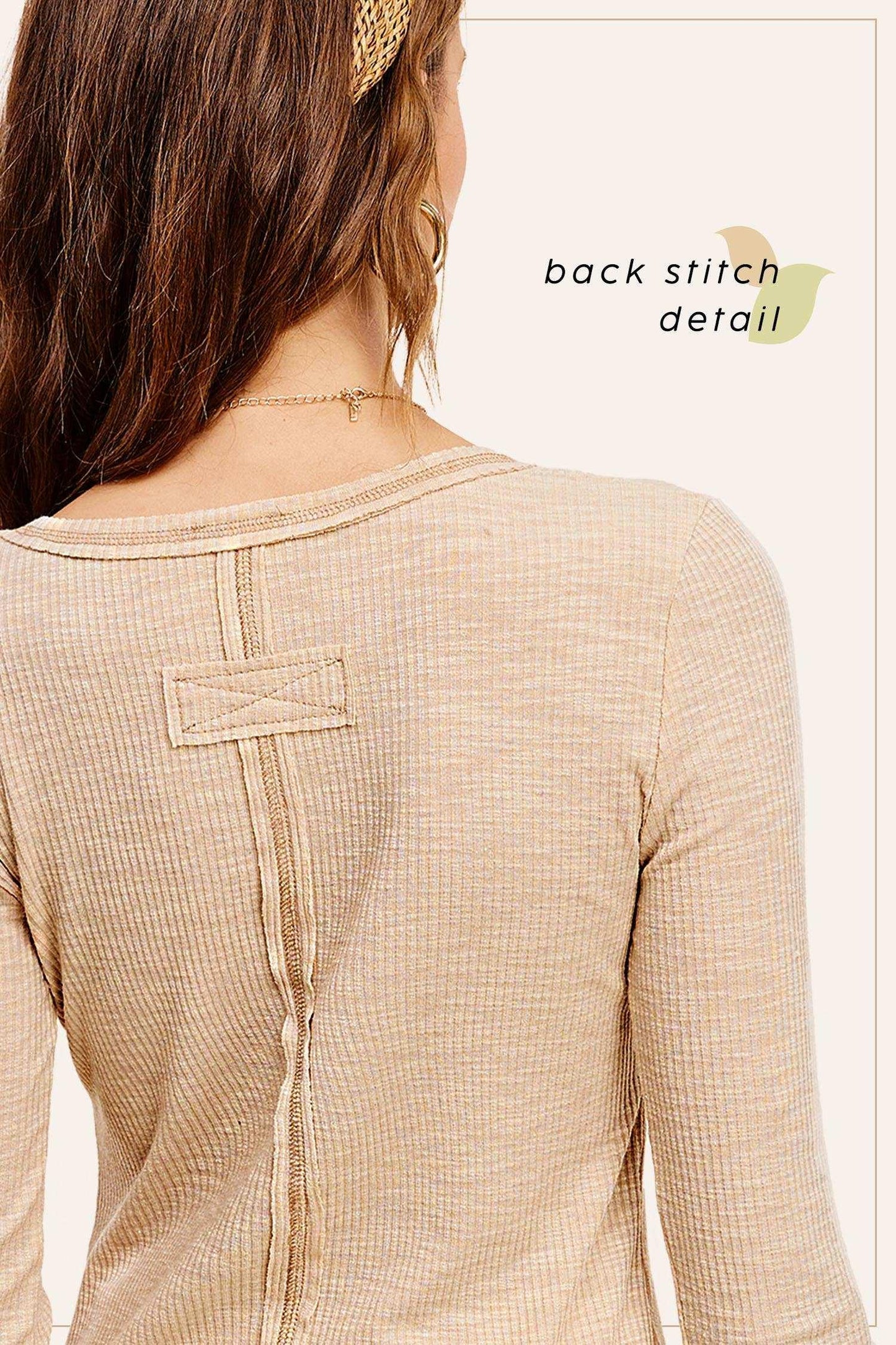 Ribbed Henley Neck Stitched Fitted Long Sleeve Top - Southern Sassy Boutique