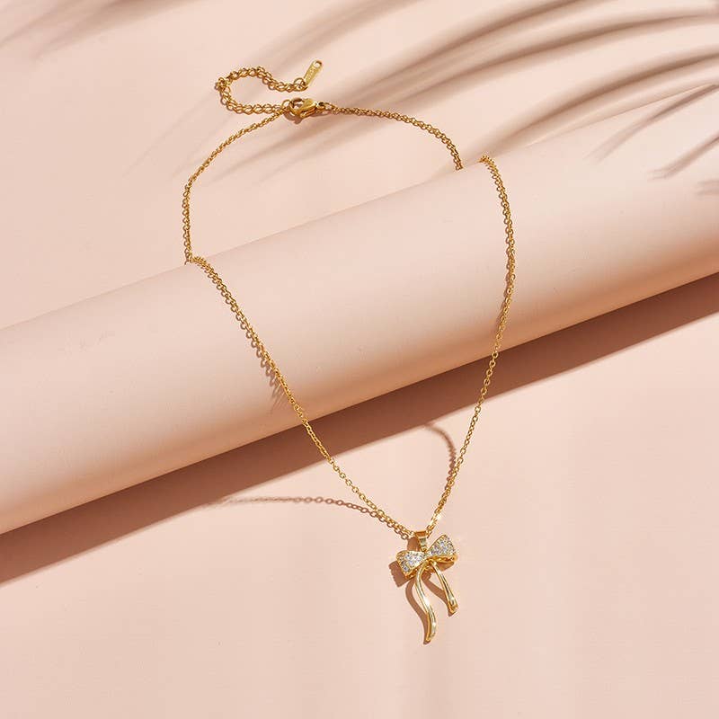 Sweet Bow Rhinestone Necklace
