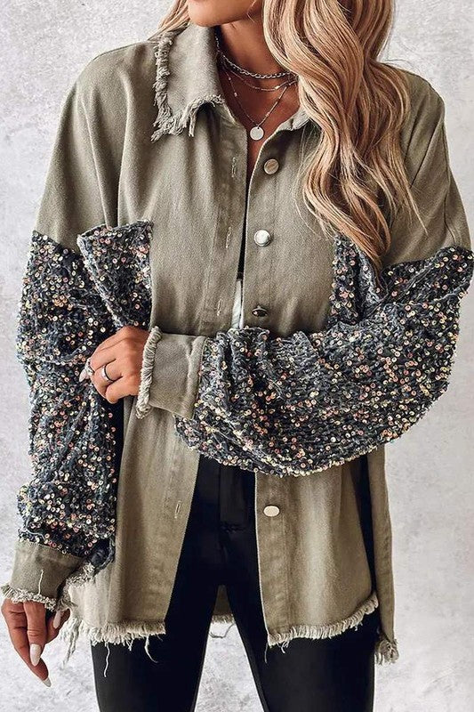 Sequin Raw Hem Shacket