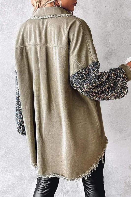 Sequin Raw Hem Shacket - Southern Sassy Boutique