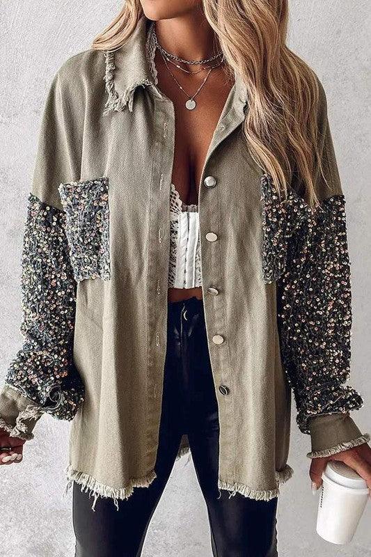 Sequin Raw Hem Shacket - Southern Sassy Boutique