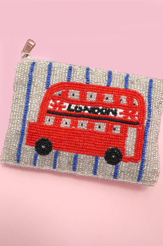 London Bus- Flower- Paris- Seed Bead Coin Pouch