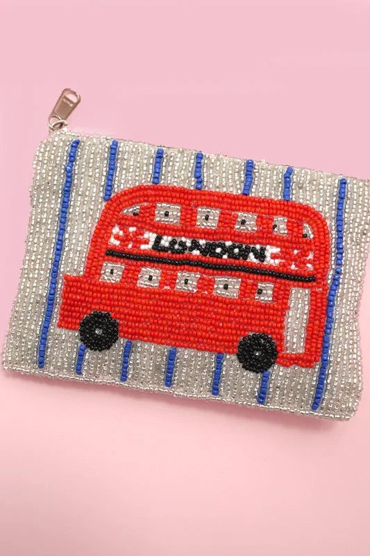 London Bus- Flower- Paris- Seed Bead Coin Pouch - Southern Sassy Boutique