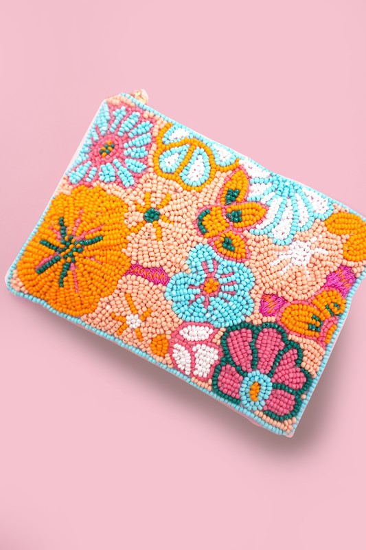 London Bus- Flower- Paris- Seed Bead Coin Pouch