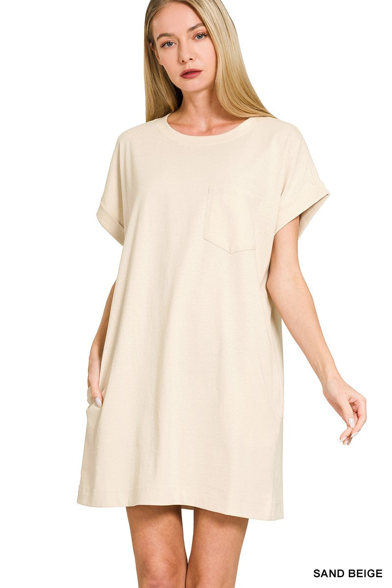 Premium Cotton T Shirts Dress with Pockets