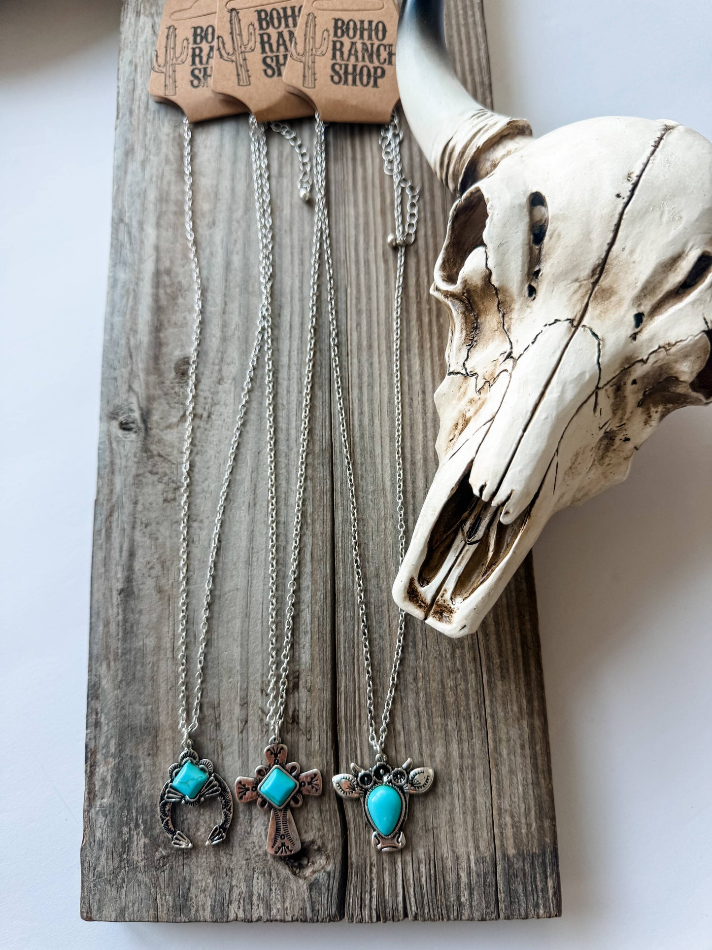 Western Necklace - Cow, Squash Blossom, Cross